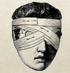 Animated blind man with bandaged eyes