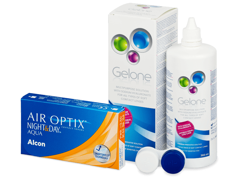 Air Optix Night and Day Aqua (6 lentillas) + Líquido Gelone 360 ml - Pack ahorro