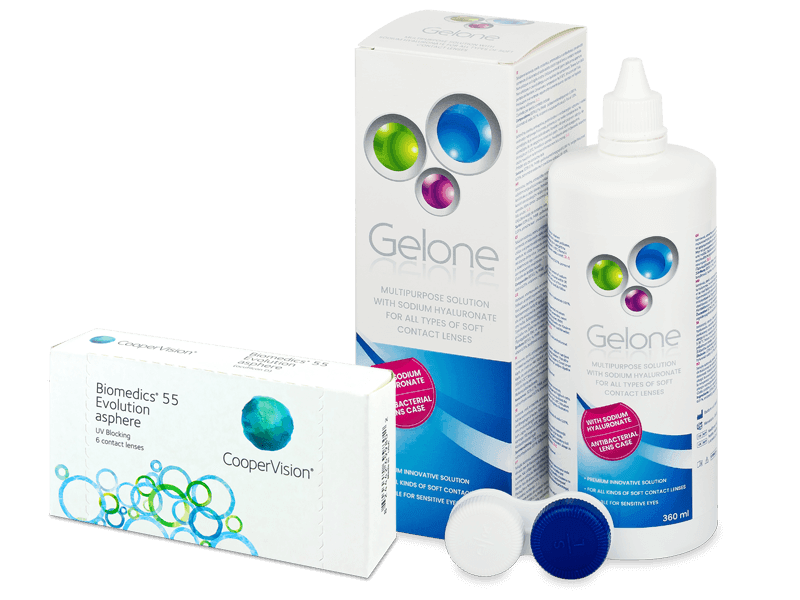 Biomedics 55 Evolution (6 Lentillas) + Líquido Gelone 360 ml - Pack ahorro