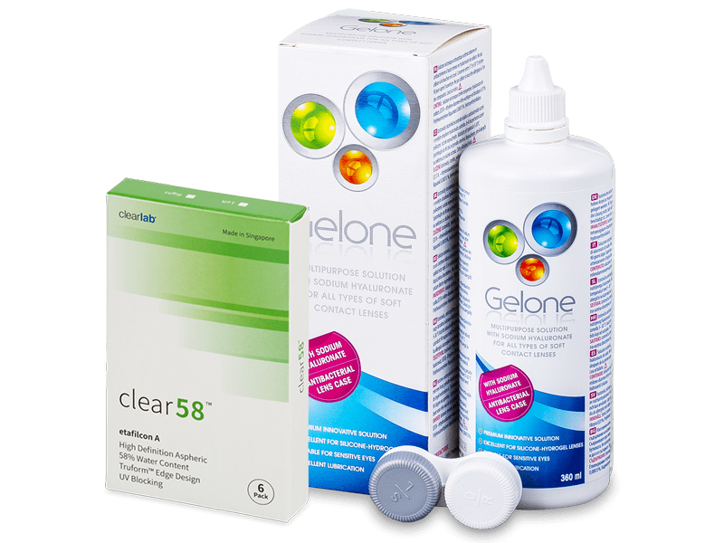 Clear 58 (6 lentillas) + Líquido Gelone 360 ml - Pack ahorro