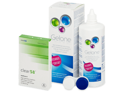 Clear 58 (6 lentillas) + Líquido Gelone 360 ml