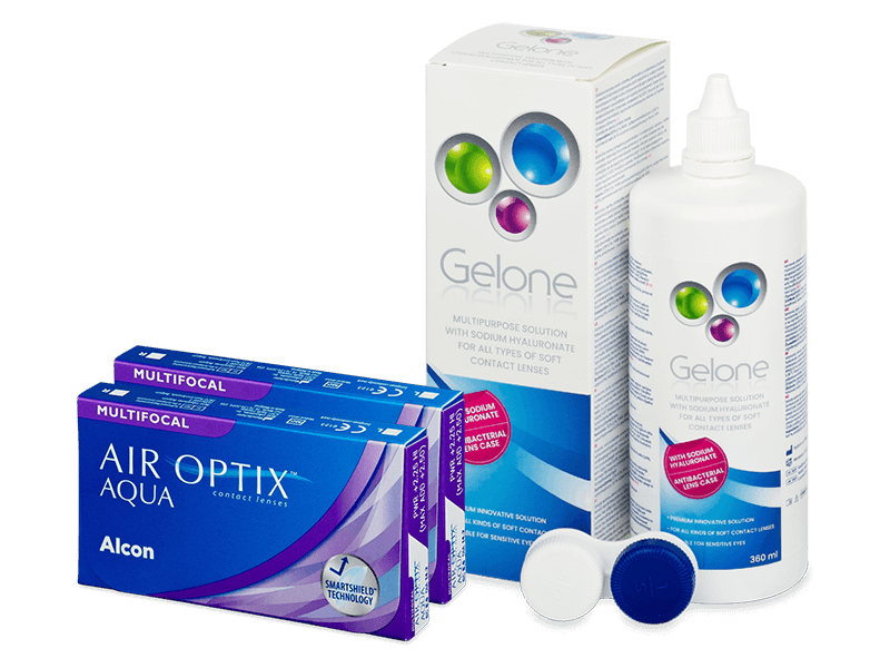 Air Optix Aqua Multifocal (2x3 Lentillas) + Líquido Gelone 360 ml - Pack ahorro