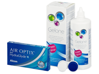 Air Optix plus HydraGlyde (6 lentillas) + Líquido Gelone 360 ml - Pack ahorro