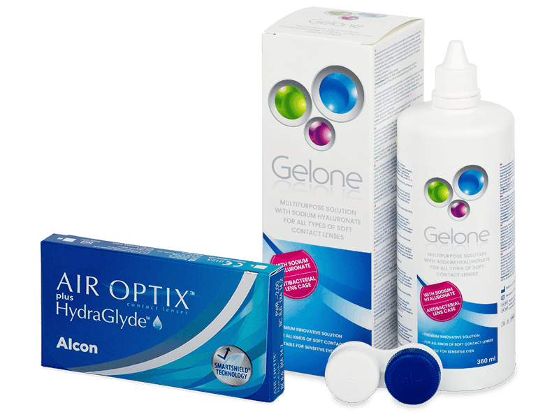 Air Optix plus HydraGlyde (6 lentillas) + Líquido Gelone 360 ml - Pack ahorro