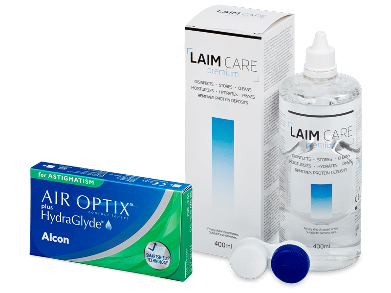 Air Optix plus HydraGlyde for Astigmatism (3 lentillas) + Líquido Laim-Care 400 ml - Pack ahorro