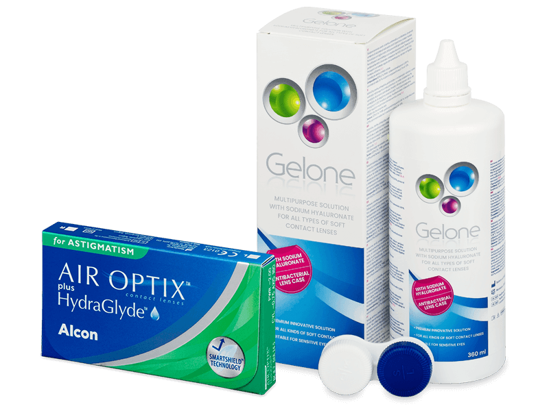 Air Optix plus HydraGlyde for Astigmatism (6 lentillas) + Líquido Gelone 360 ml - Pack ahorro