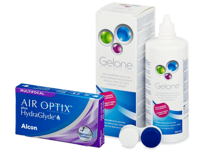 Air Optix plus HydraGlyde Multifocal (3 lentillas) + Líquido Gelone 360 ml