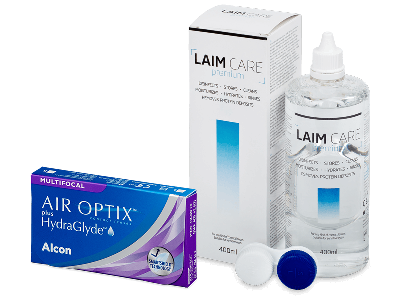 Air Optix plus HydraGlyde Multifocal (3 lentillas) + Líquido Laim-Care 400 ml - Pack ahorro