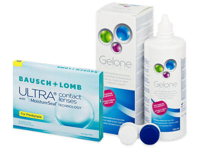 Bausch + Lomb ULTRA for Presbyopia (3 lentillas) + Líquido Gelone 360 ml - Pack ahorro