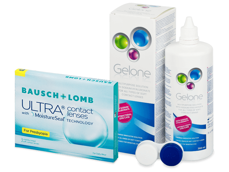 Bausch + Lomb ULTRA for Presbyopia (3 lentillas) + Líquido Gelone 360 ml - Pack ahorro