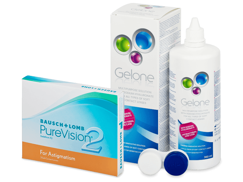 PureVision 2 for Astigmatism (3 lentillas) + Líquido Gelone 360 ml - Pack ahorro
