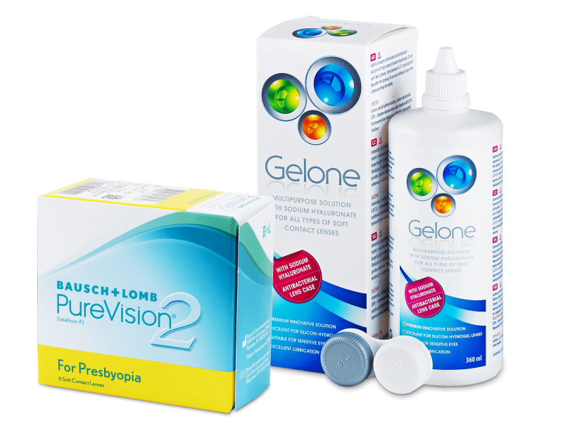 PureVision 2 for Presbyopia (6 lentillas) + Líquido Gelone 360 ml - Pack ahorro