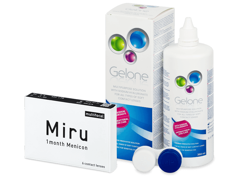 Miru 1month Menicon multifocal (6 lentillas) + Líquido Gelone 360 ml - Pack ahorro