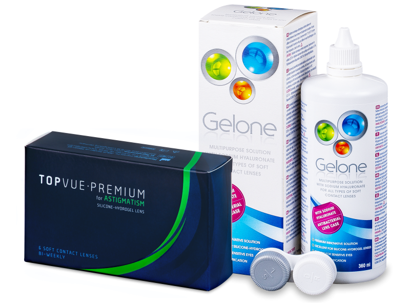 TopVue Premium for Astigmatism (6 lentillas) +  Líquido Gelone 360 ml - Pack ahorro