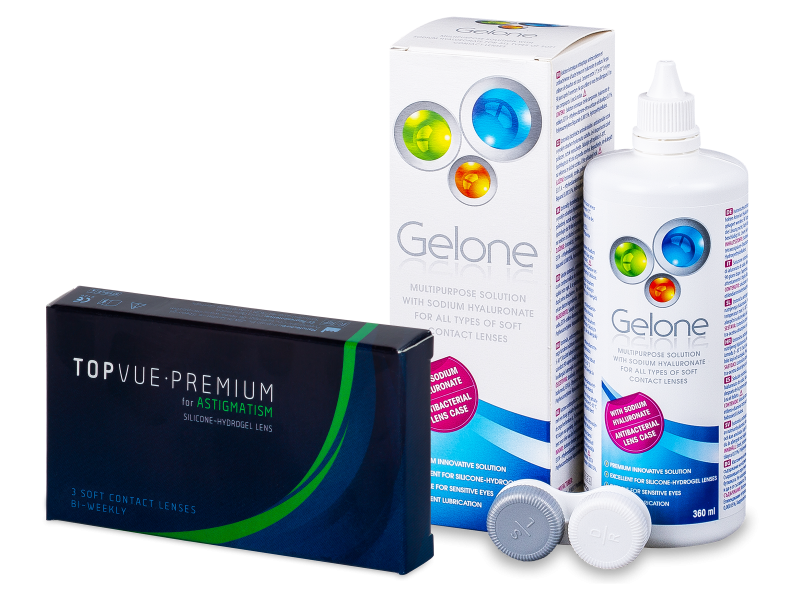 TopVue Premium for Astigmatism (3 lentillas) + Líquido Gelone 360 ml - Pack ahorro