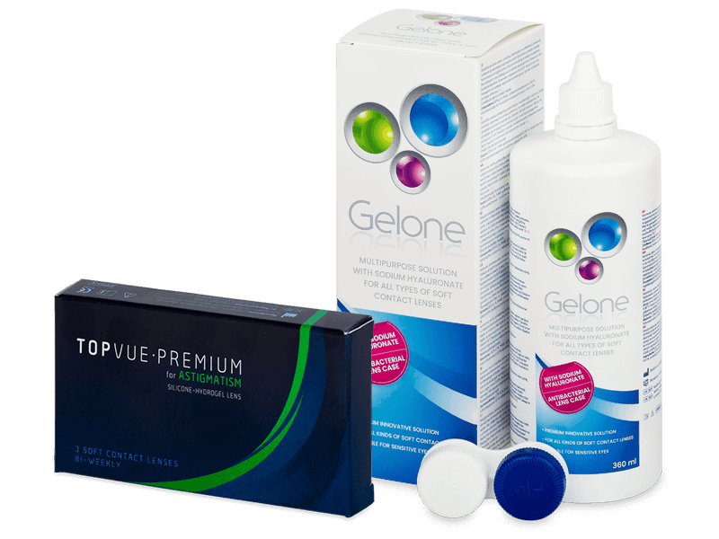 TopVue Premium for Astigmatism (3 lentillas) + Líquido Gelone 360 ml - Pack ahorro