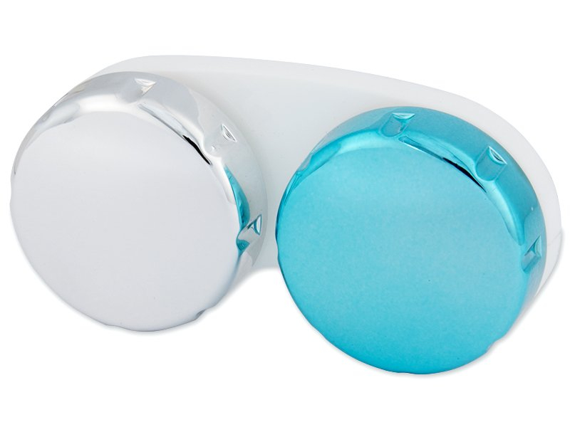 Estuche de lentillas con acabado en espejo – Azul/plata 