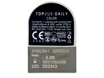 TopVue Daily Color - Fresh Green - Diarias graduadas (2 Lentillas) - Previsualización del blister