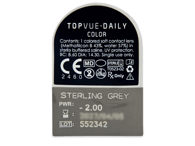 TopVue Daily Color - Sterling Grey - Diarias graduadas (2 Lentillas) - Previsualización del blister