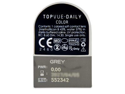 TopVue Daily Color - Grey - Diarias sin graduación (2 Lentillas) - Previsualización del blister