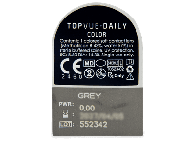 TopVue Daily Color - Grey - Diarias sin graduación (2 Lentillas) - Previsualización del blister