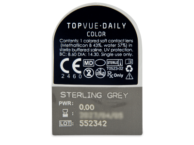 TopVue Daily Color - Sterling Grey - Diarias sin graduación (2 Lentillas) - Previsualización del blister